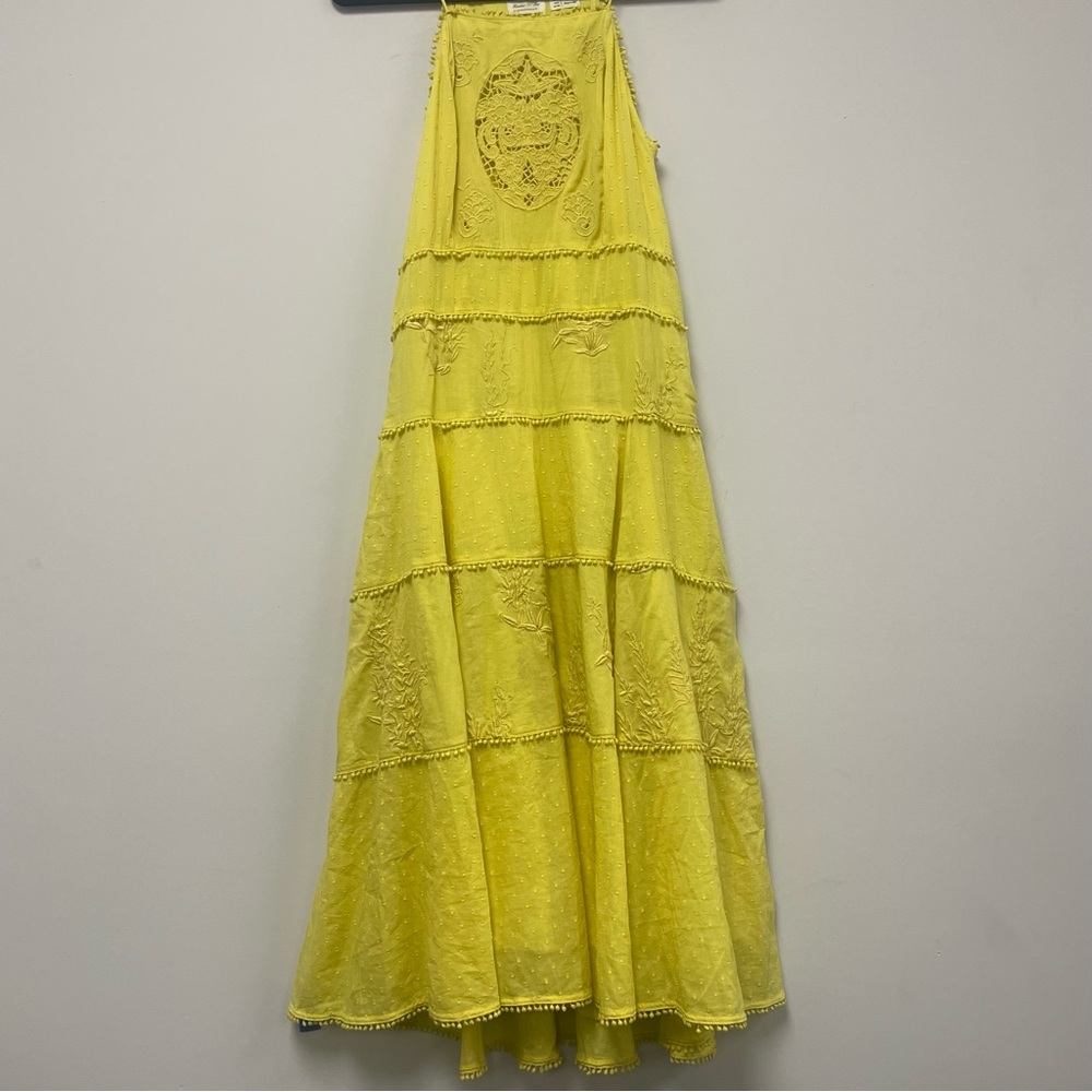 Anthropologie | Meadow Rue Yellow Chartreuse Halter Maxi Embroidered Dress